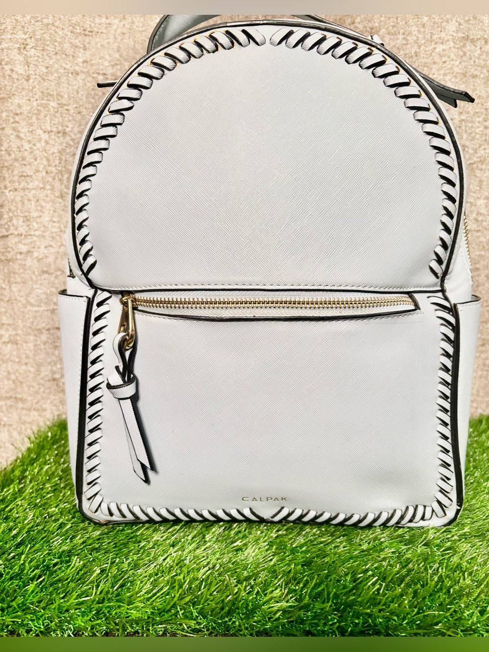 CALPAK Kaya Powder Blue Laptop Backpack Whipstitch Gold Hardware Travel Bag